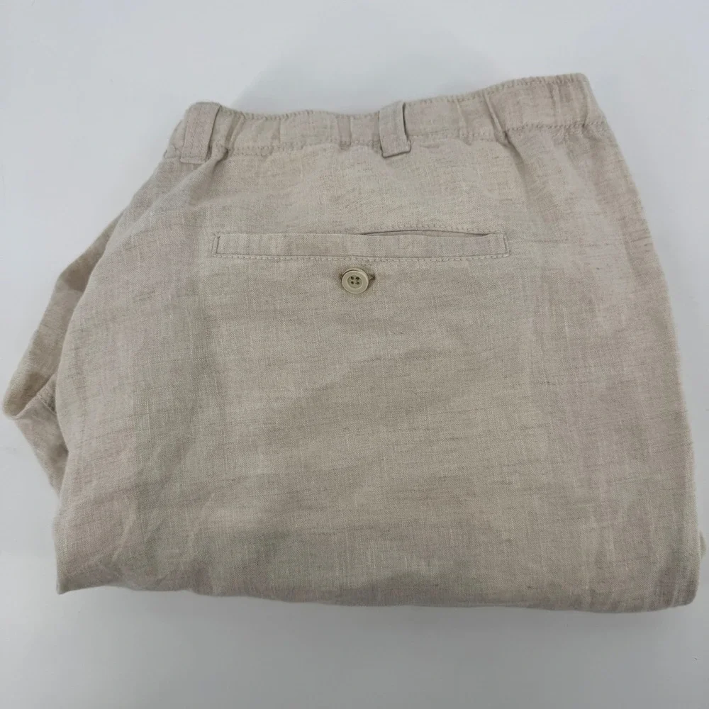 Tommy Bahama Relax Mens 3XT Beige 100% Linen Flat Front Pants Drawstring
